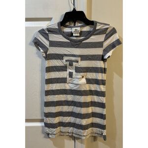 Lacoste Women's Short Sleeve Shirt Sz 34 Gray And‎ White Striped